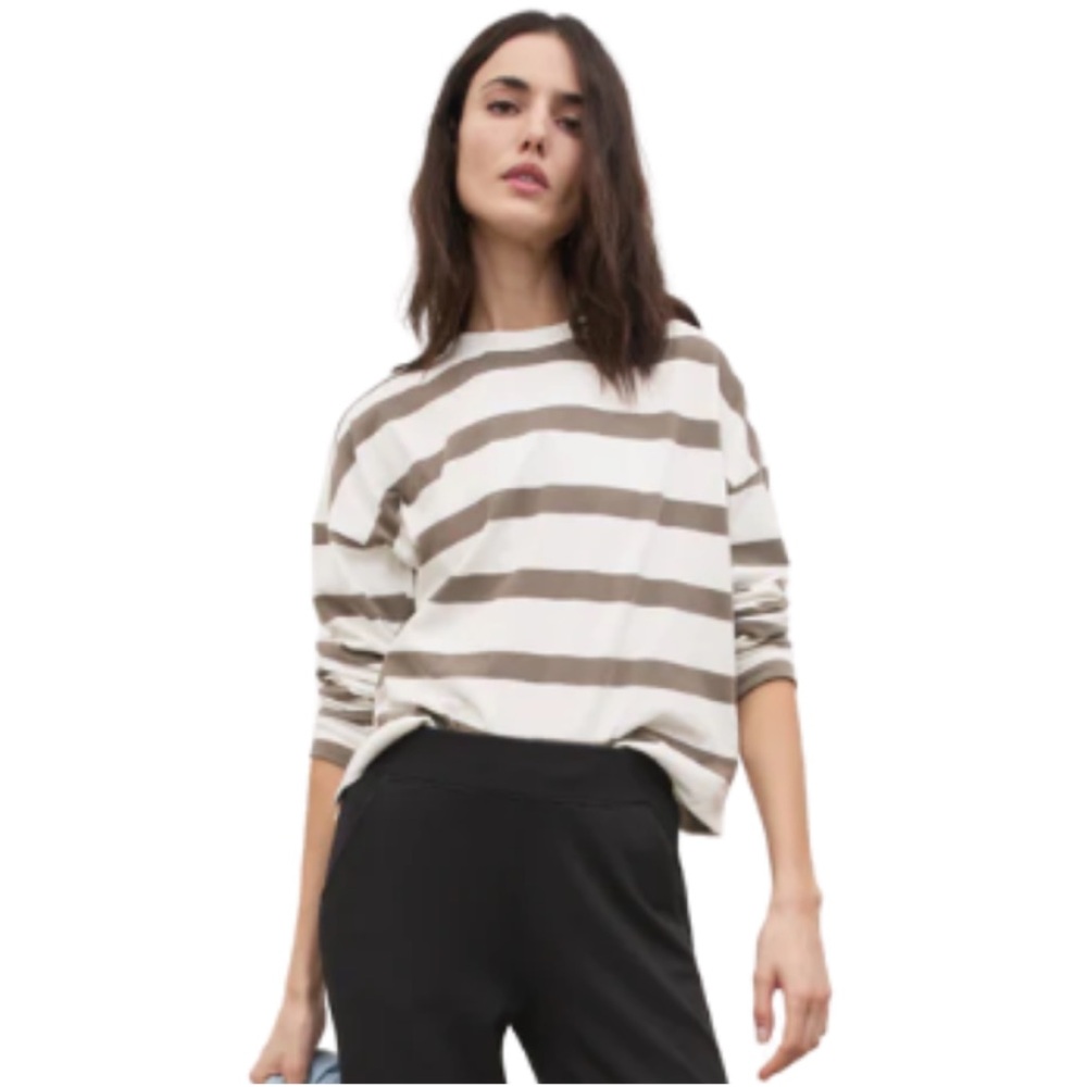 AYR Cream and Taupe Striped Long Sleeve Tee